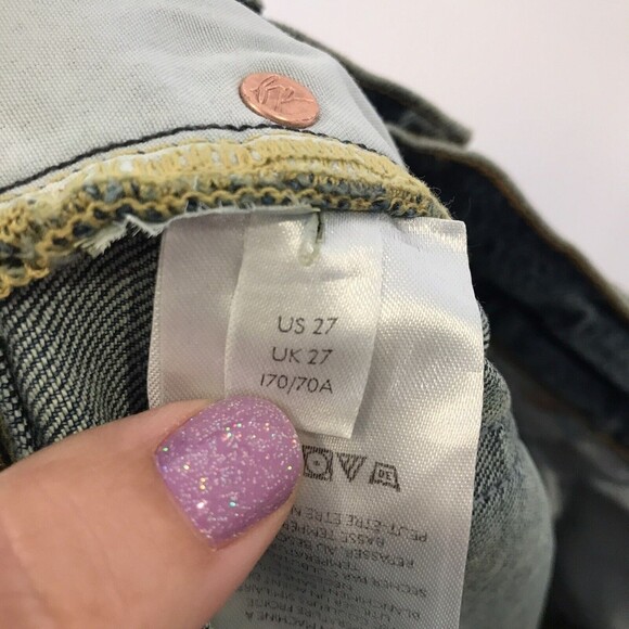 Free People We The Free Stella High Rise Skinny Jeans Button Fly Raw Hem SZ 27 - Picture 9 of 11